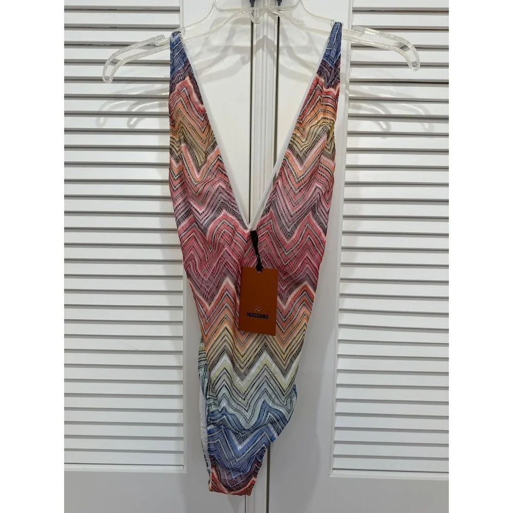 Missoni One Piece Crochet Swimsuit Zigzag Chevron Multi IT 48 MC22SP03 BR00TH